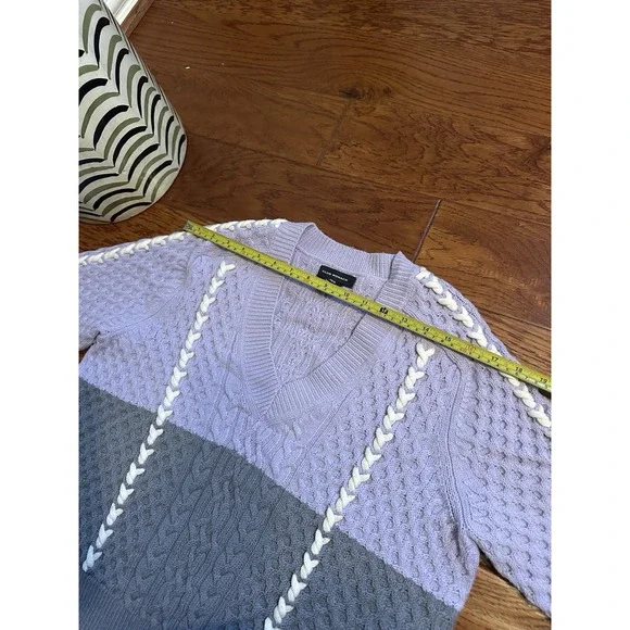 Club Monaco Purple Violet Lavender Color Block Sweater Pullover Size M 87% Wool - Picture 7 of 13